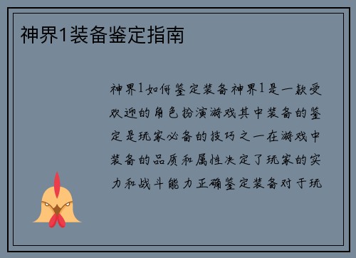 神界1装备鉴定指南